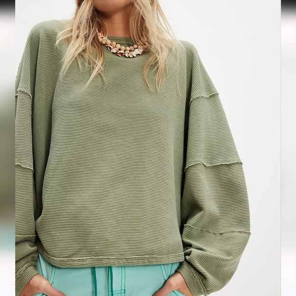 Free People Total Eclipse Tee In Pine Long Sleeve Ribbed Oversized Shirt - Picture 5 of 13